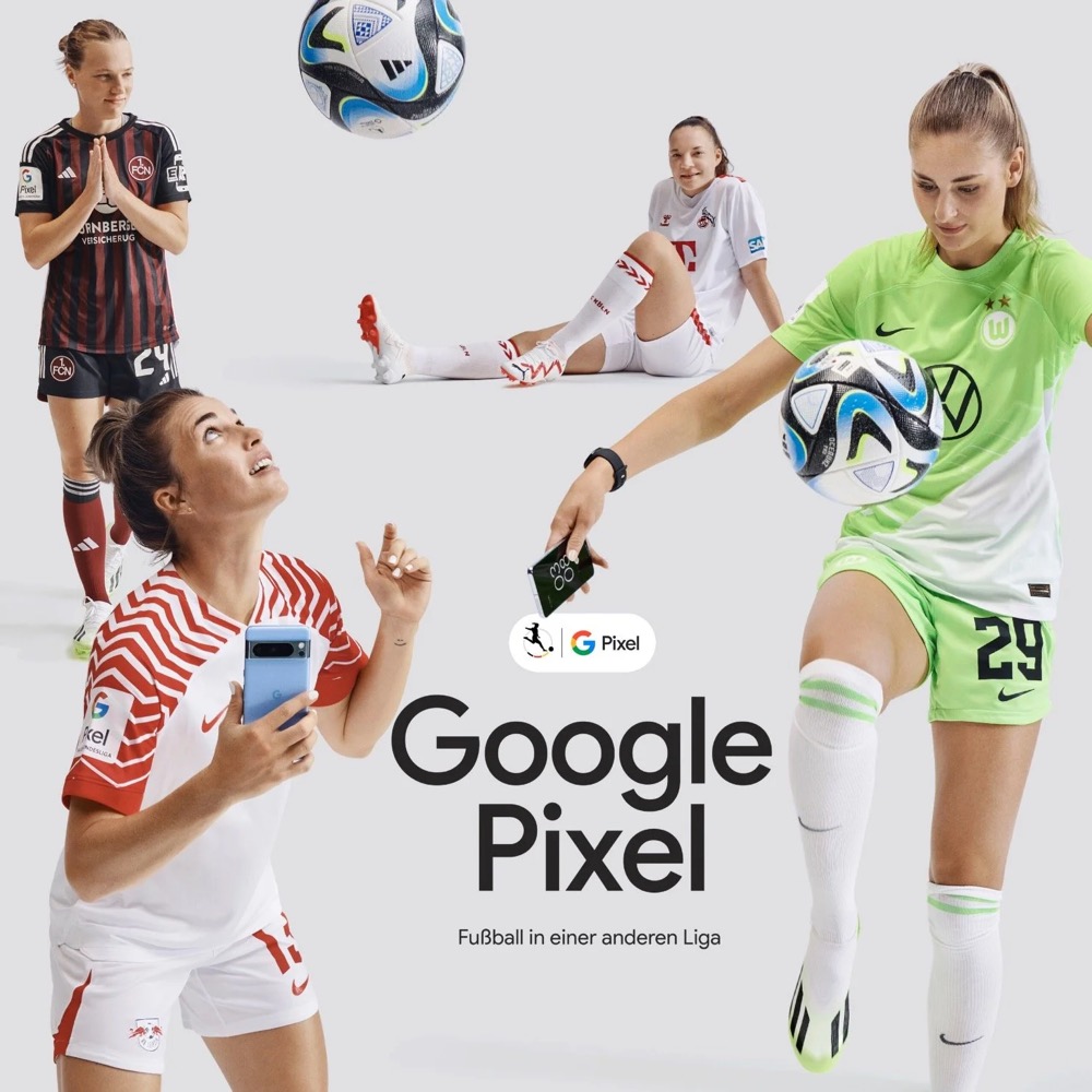 Key Visual Google Pixel x Bundesliga mit Spielerinnen der Frauen-Bundesliga